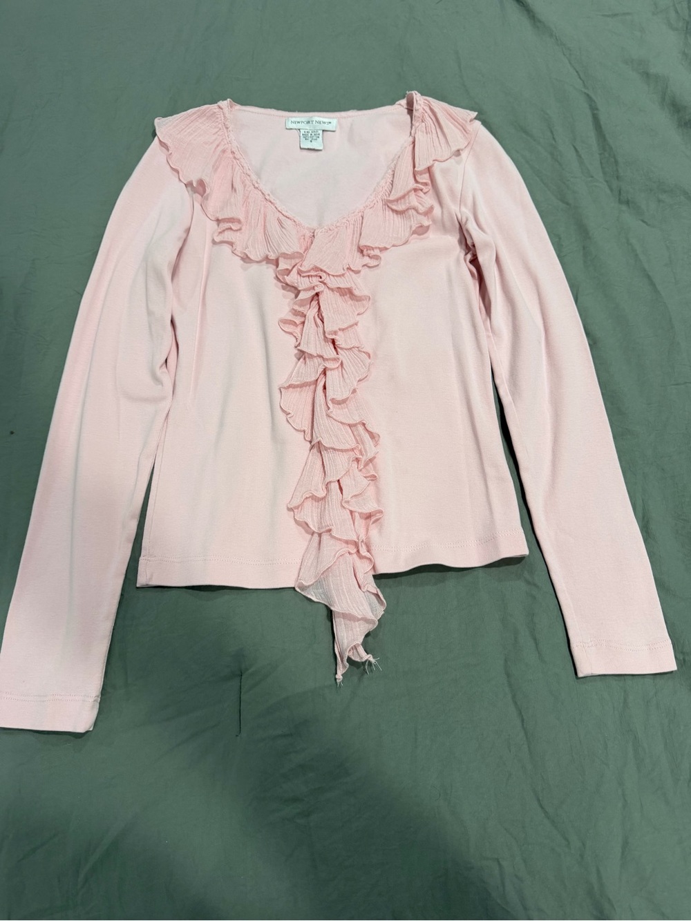 Newport News Pale Pink Ruffle-Front Long Sleeve Top
